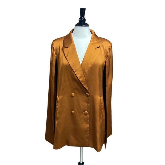 Skies Are Blue Satin Copper Double Breasted Cape Blazer Size Large NWT - Picture 1 of 13